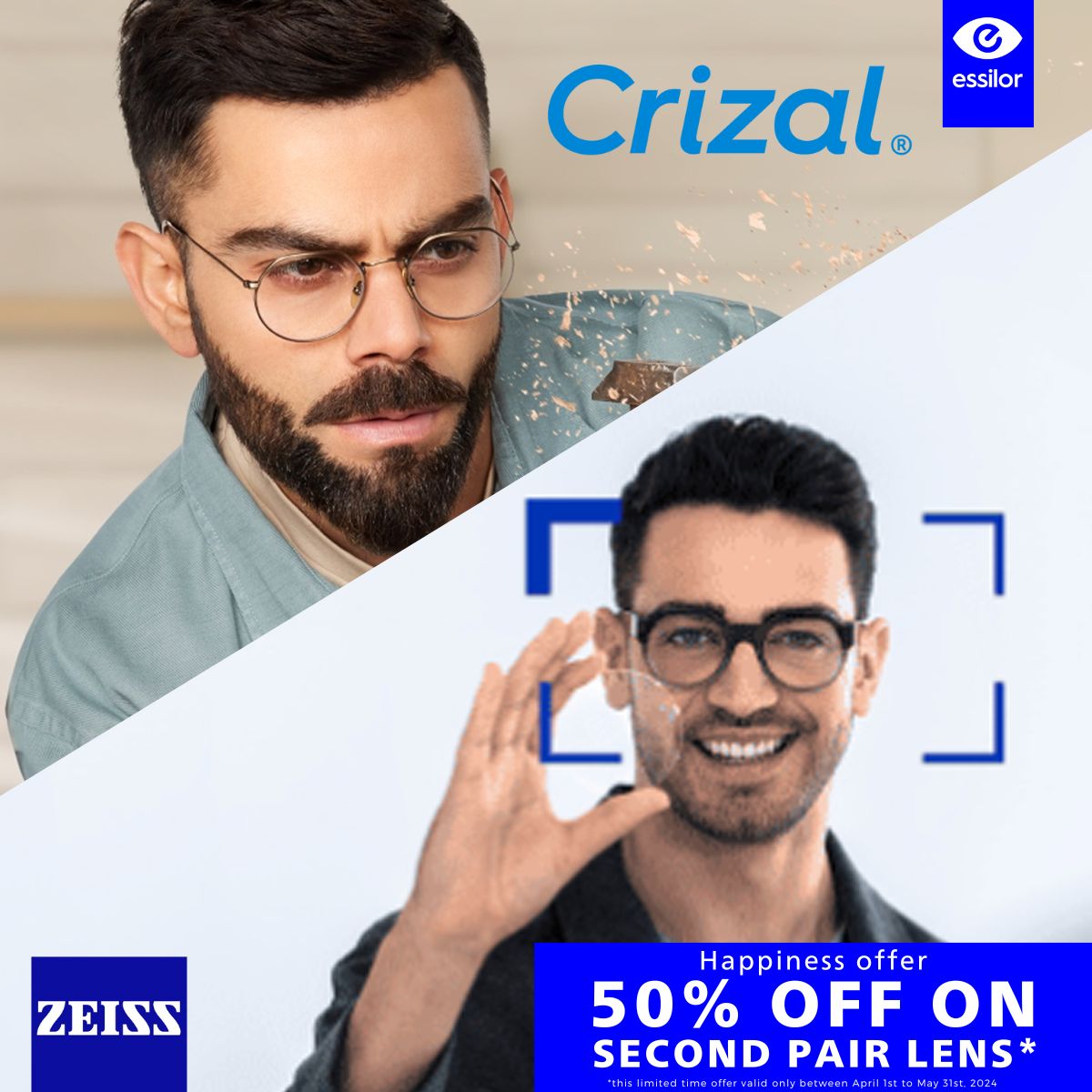 "Buy 1 Get 50% Off On Second Pair Of Lenses | Zeiss & Crizal Optical Glasses Lens Available At Optorium"