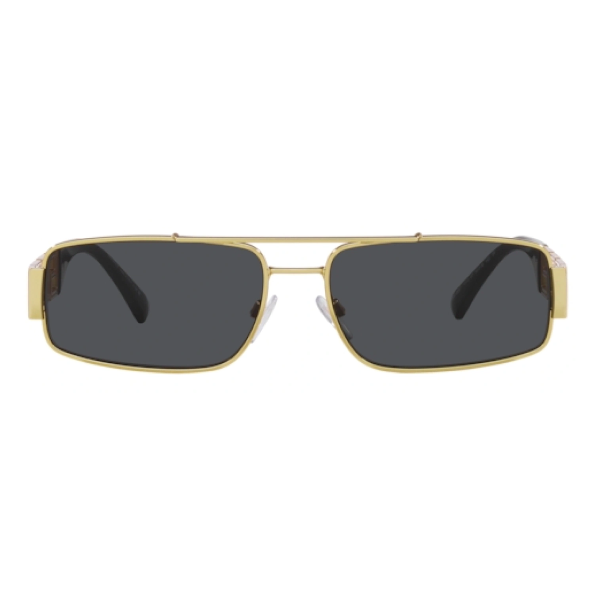 ""Versace 2257 1002/87 Sunglasses for Men at Optorium - sleek gold and black metal frame with dark grey lenses. Shop now at Optorium!"