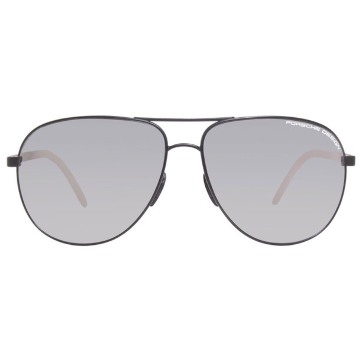 "Stylish Porsche Design P8605 Aviator Sunglasses for Men & Women at Optorium. Non-polarized mirror grey lens, black full metal frame."