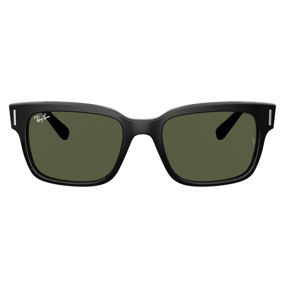  "Stylish Jeffrey Sunglass by Ray-Ban in shiny black, perfect for men seeking square frames, available at Optorium."