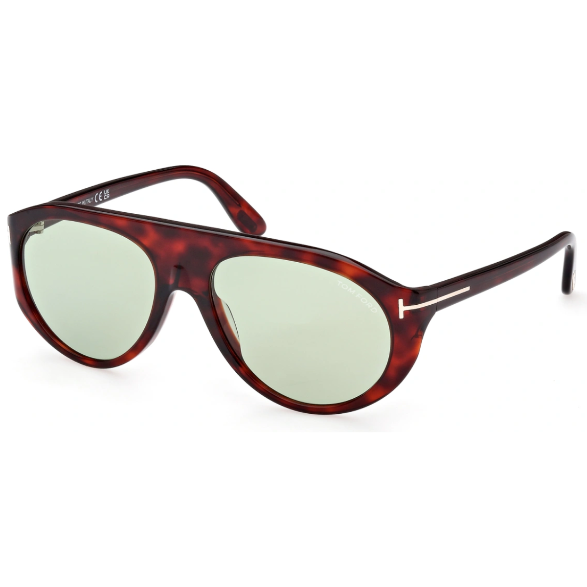 "A model outdoors wearing Tom Ford REX-02 1001 54N 57 sunglasses, demonstrating the photochromatic lens feature in a casual, stylish outfit."