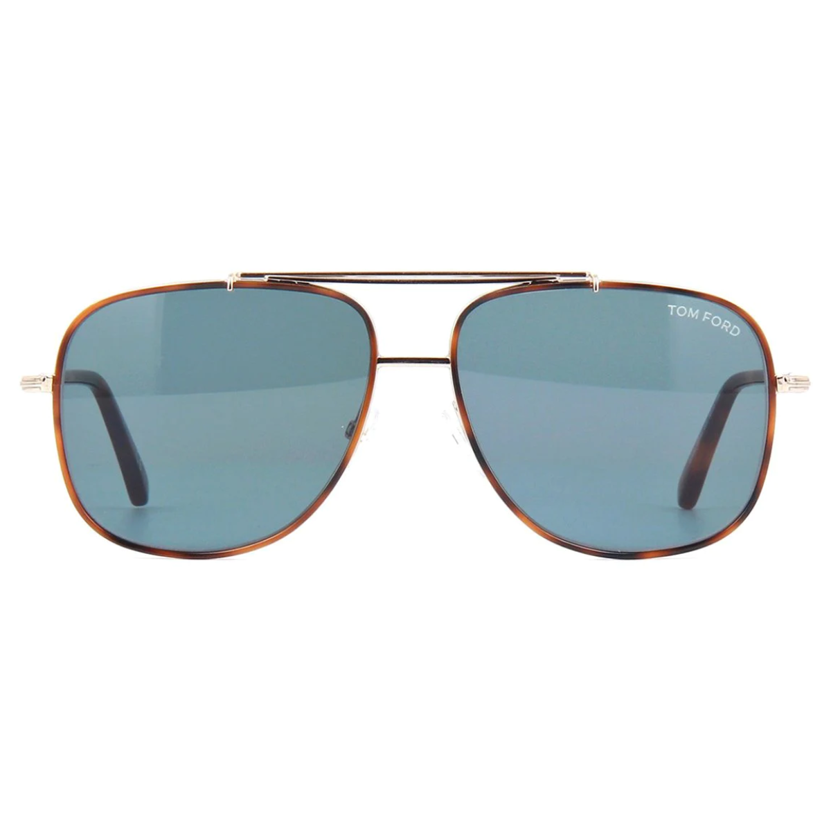 "Tom Ford 693 aviator sunglasses displayed, featuring sleek metal frames with gold and Havana accents and light green polycarbonate lenses, embodying luxury and style."