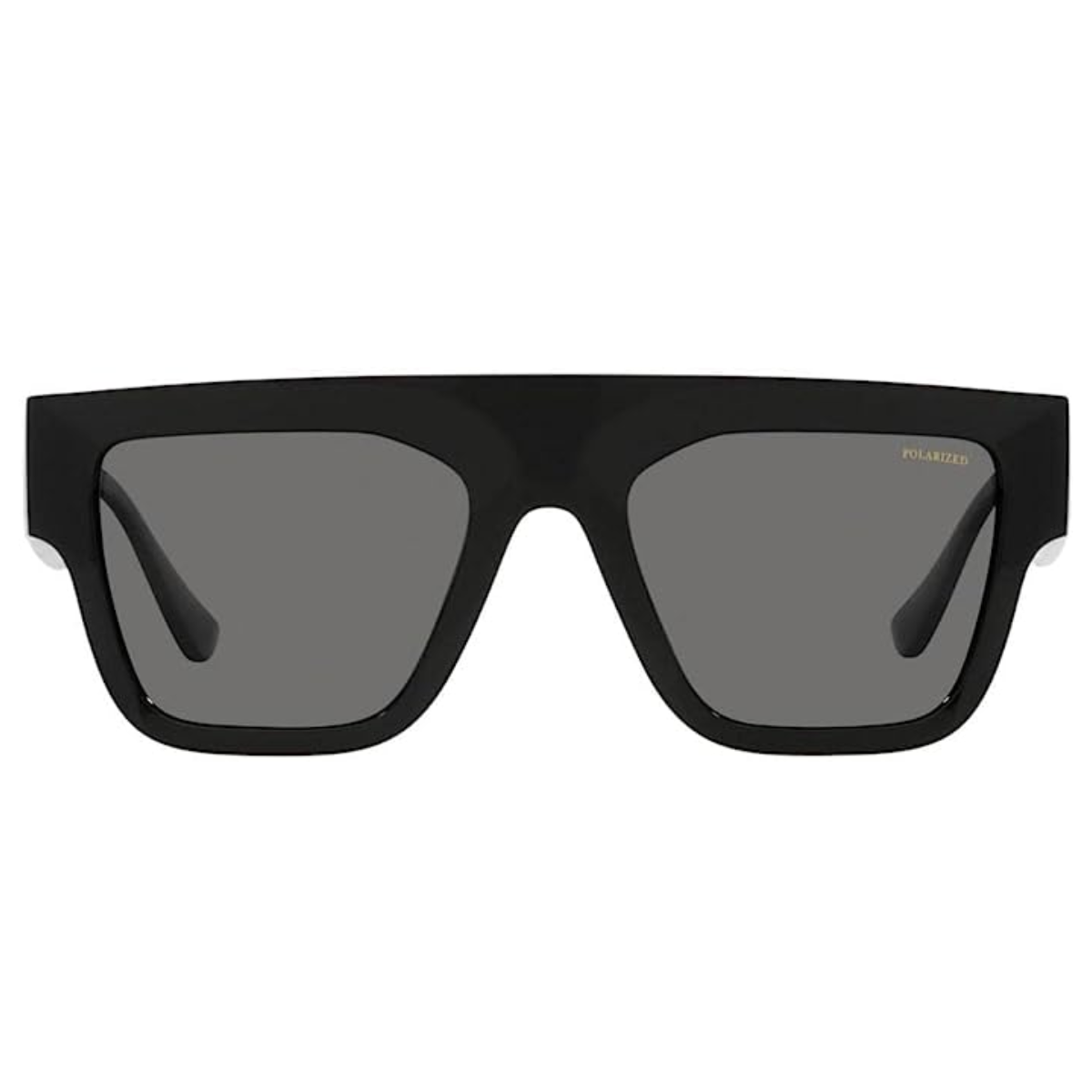 ""Versace 4361 GB1/87 Sunglass: Stylish square-shaped shades with black and gold frame, non-polarized grey lenses. Shop now at Optorium.""