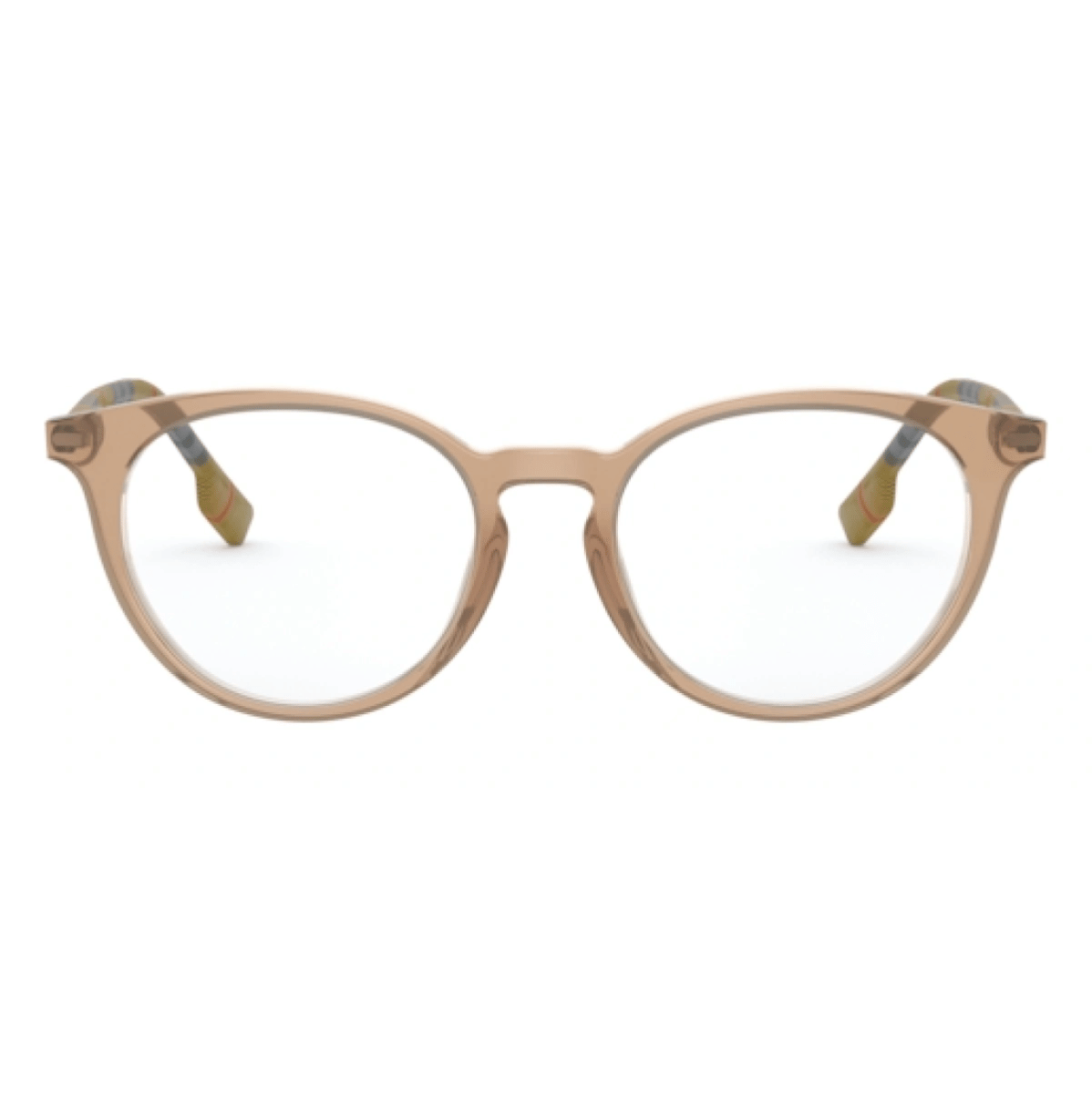 "Burberry 2318 3856 optical frame with anti-reflective lenses, brown round acetate frame, full set included."