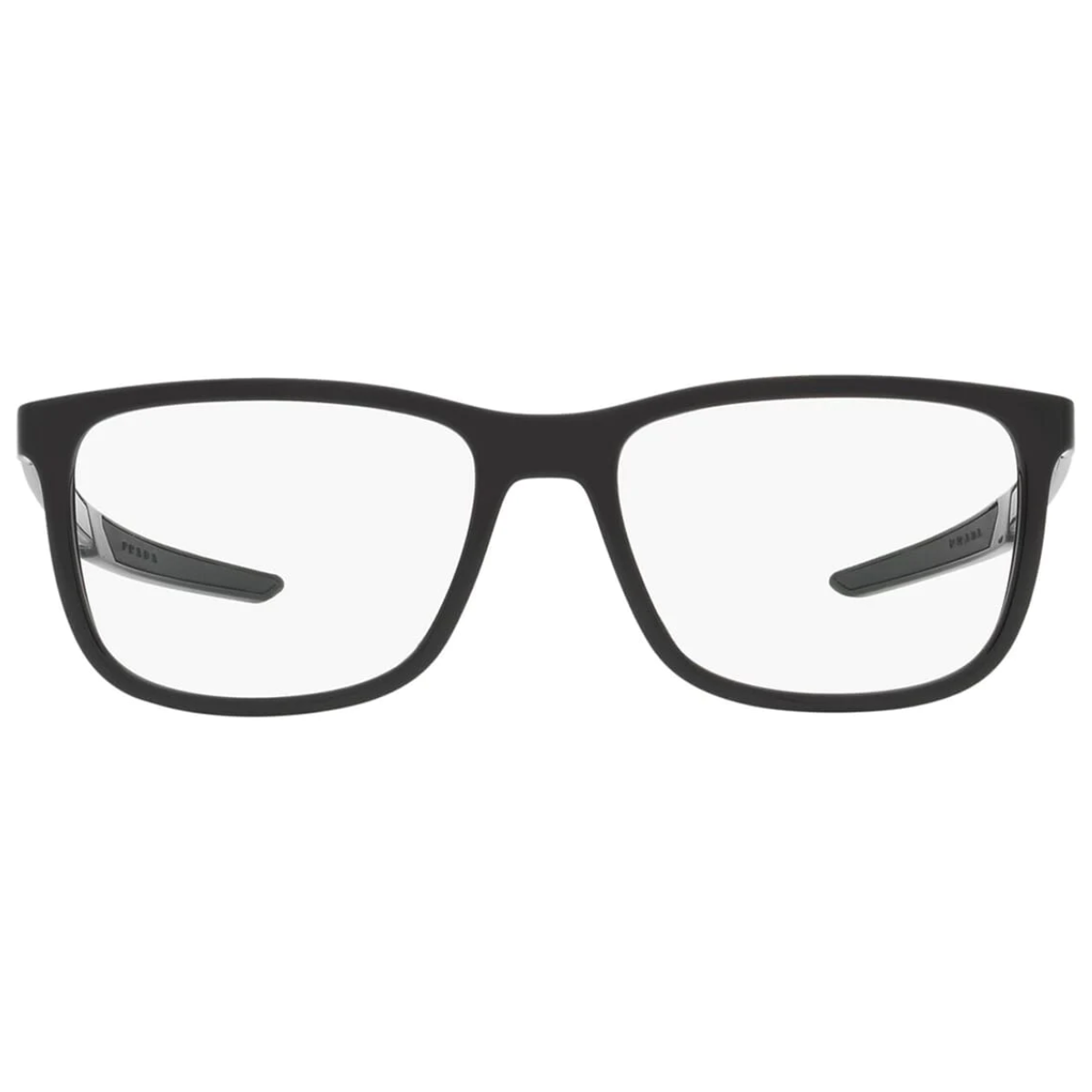 Prada VPS 07R 1AB-1O1 eyeglasses frame, unisex black rectangle frame design. Available online at Optorium.