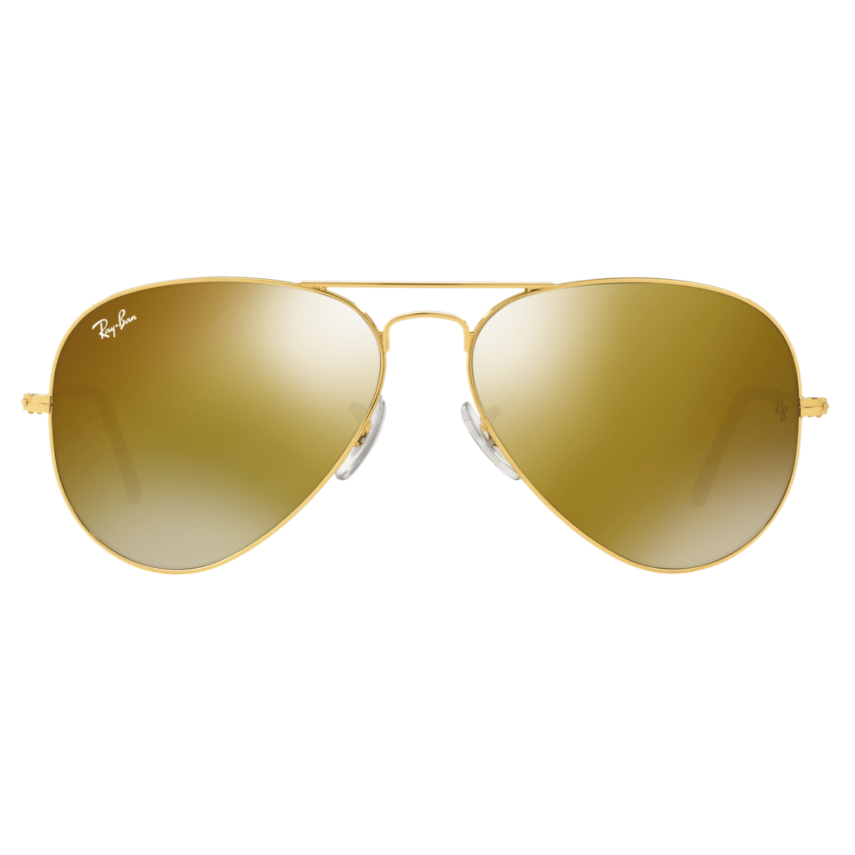 "Ray-Ban Aviator Mirror Sunglasses: Elevate your style with the RB3025I W3276 58 Gold Green Mirror Gold sunglasses for men and women. Classic pilot frame in gold with stunning green mirror gold lenses, offering both style and glare protection."