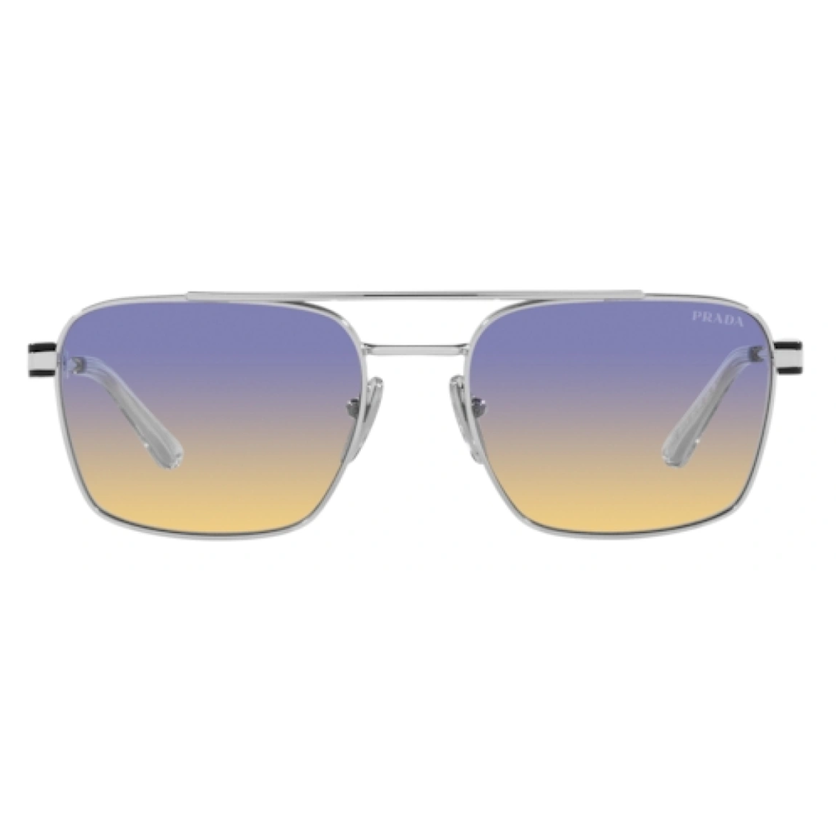 "Shop now for Prada SPR 67ZS 1BCO6Z sunglasses for men at Optorium. Featuring non-polarized blue and yellow gradient lenses and sleek silver metal frames, these stylish Prada glasses offer both style and functionality."