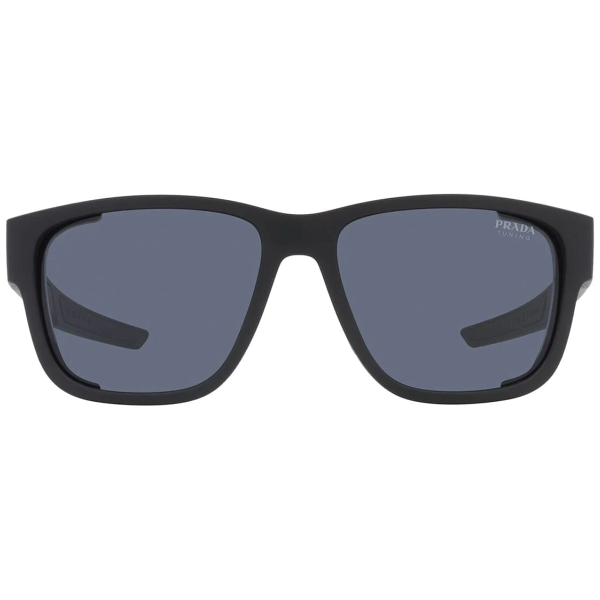  "Shop now for Prada SPS 07WS DG009S sunglasses for men at Optorium. Elevate your style with these stylish black rubber rectangle shades, equipped with blue lenses and crafted with high-quality acetate."