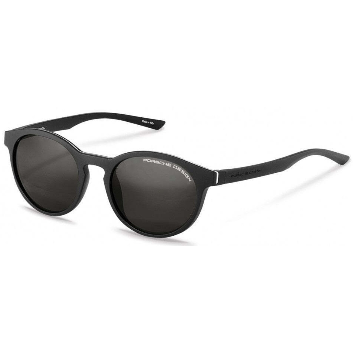 "Black oval shape Porsche Design P8654 sunglasses for men & women. Polarized grey lenses. Made with high-quality acetate & polycarbonate."