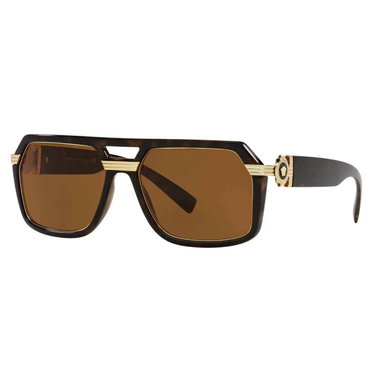 " Optorium's Versace 4399 108/73 Sunglass: Men's square shades with brown lens and dark havana temples. Elevate your look! optorium"