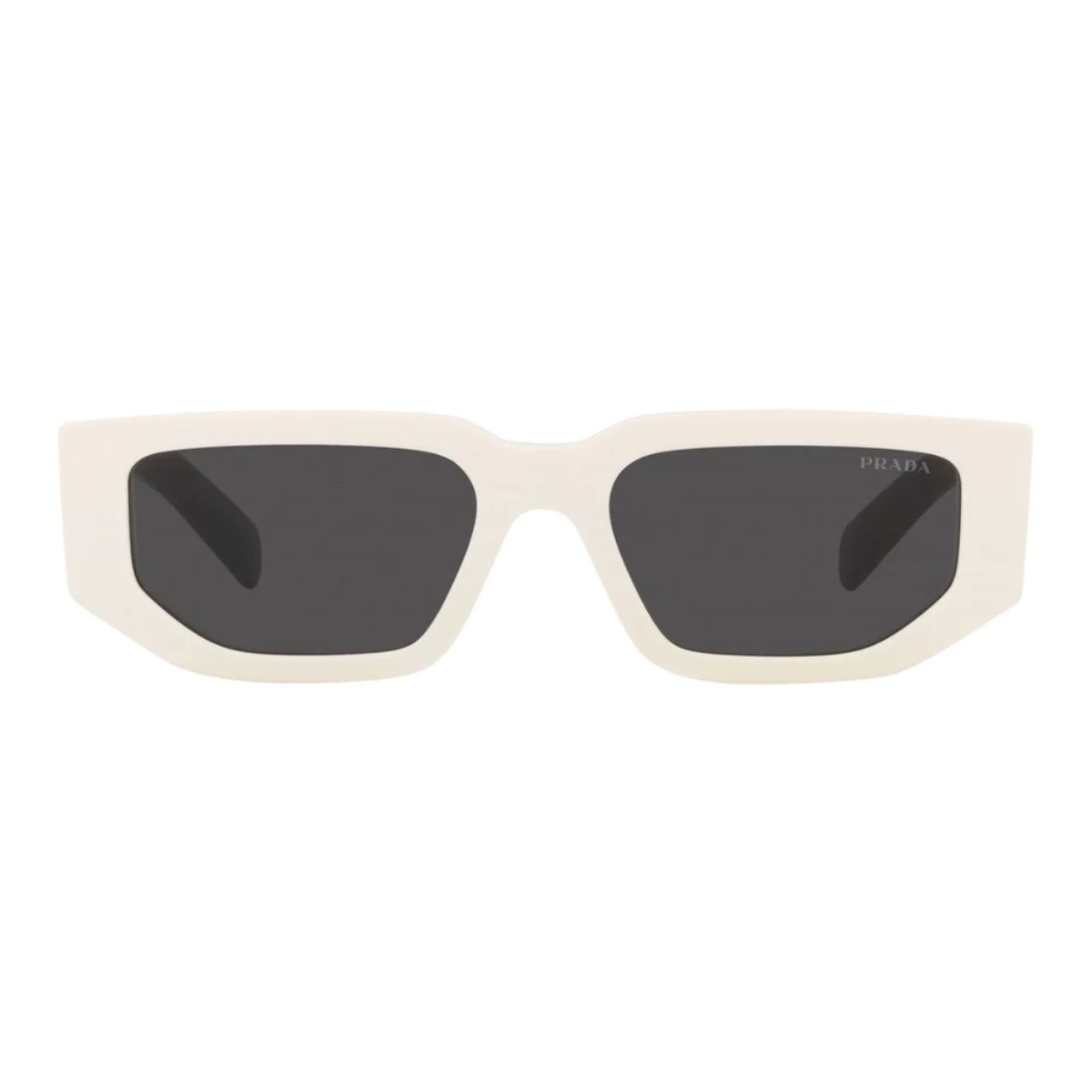 "Shop now at Optorium for Prada SPR 09Z 142-5S0 sunglasses, suitable for both men and women. These stylish shades feature a cool grey rectangle design with a trendy butterfly shape."