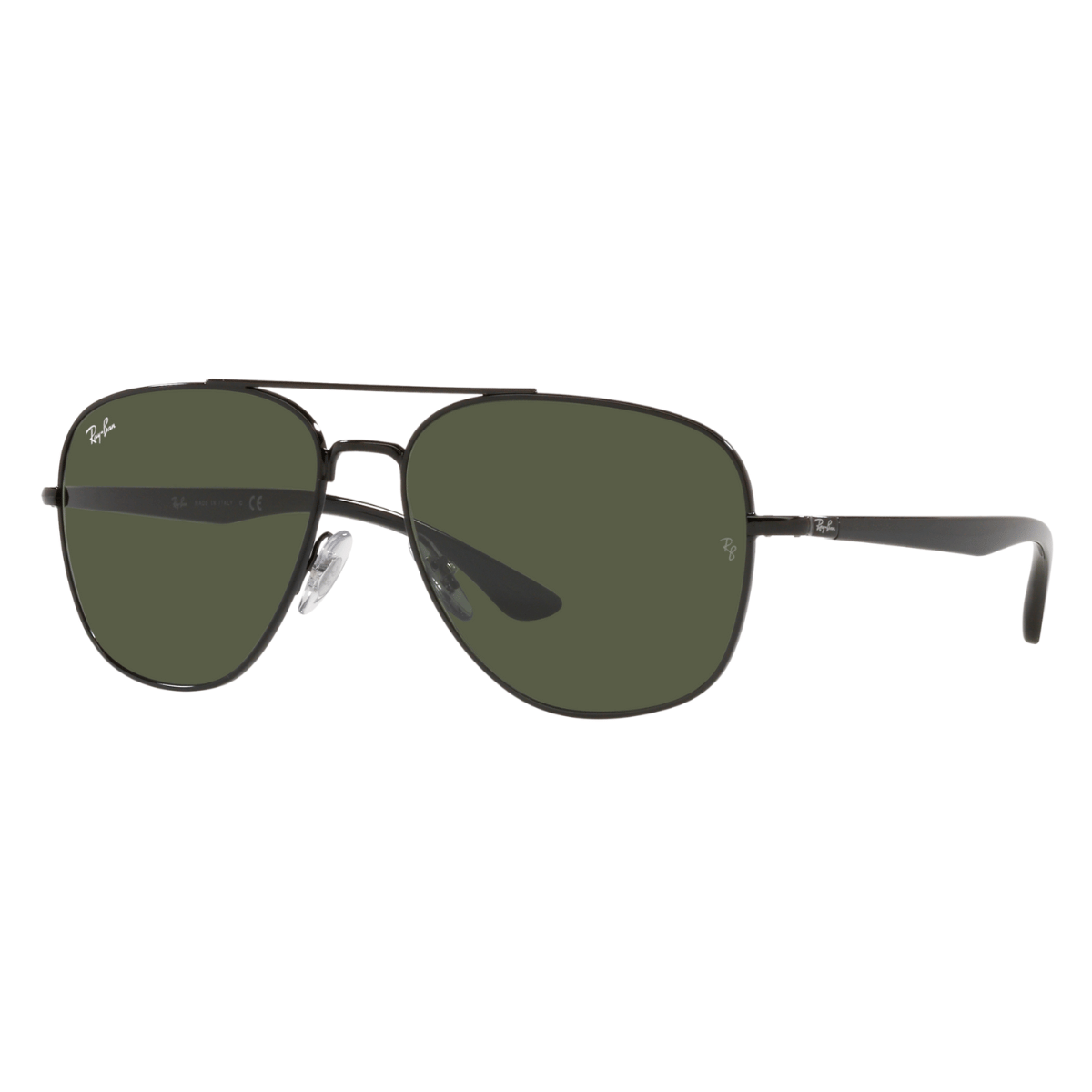 "Rayban 3683 sunglasses in polished black with green lenses, highlighting the blend of classic elegance and modern sophistication available at Optorium for men."