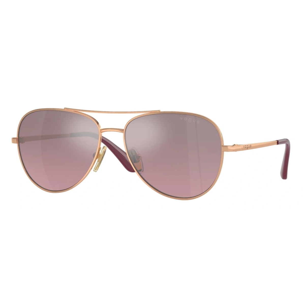"Women's Vogue 1001 aviator sunglasses with pink lenses and gold frame lightweight and trendy available at Optorium"