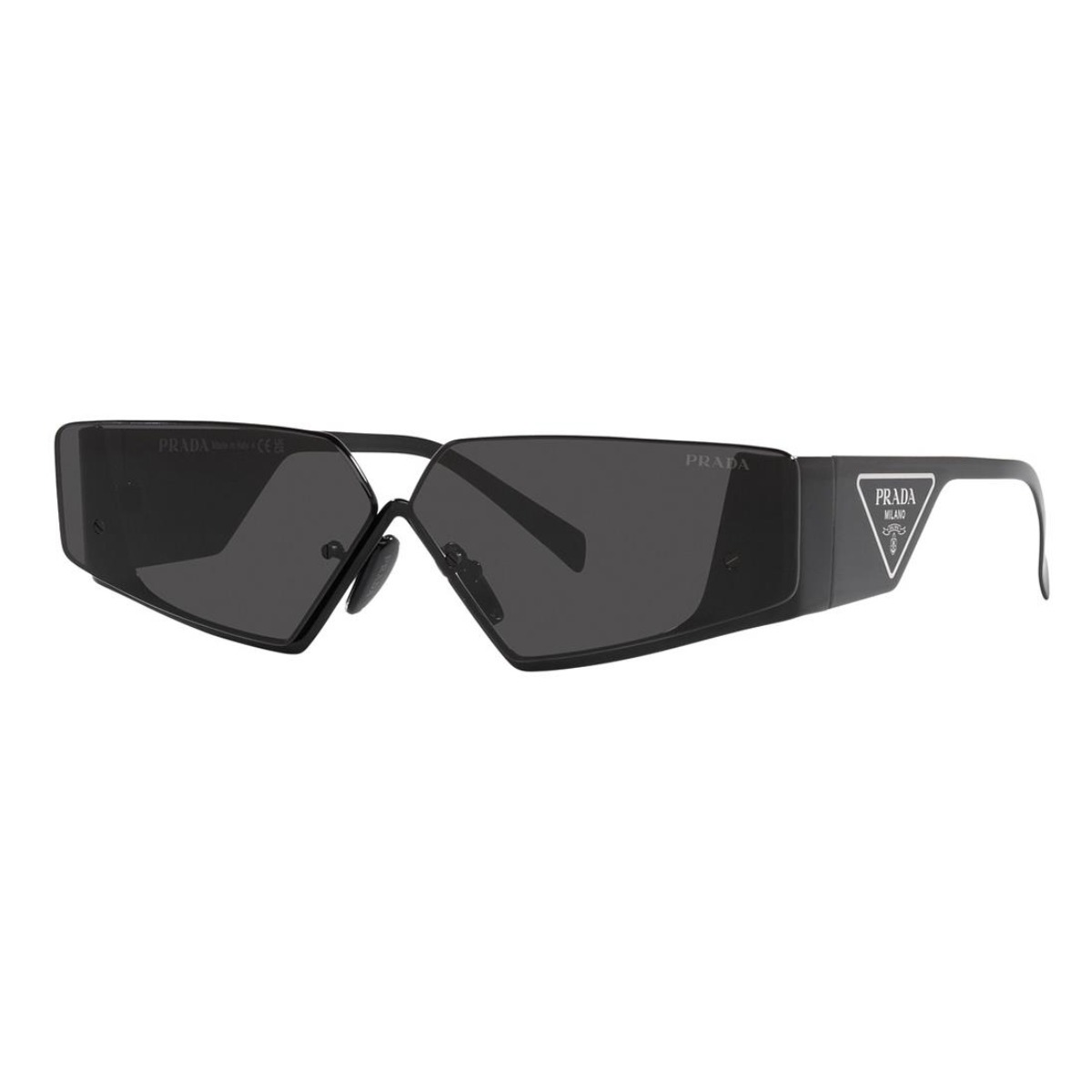 "Elevate your look with Prada SPR 58Z 1AB-06L sunglasses from Optorium. These chic metal rectangle shades in classic black with non-polarized grey lenses are perfect for men and women's fashion statements."