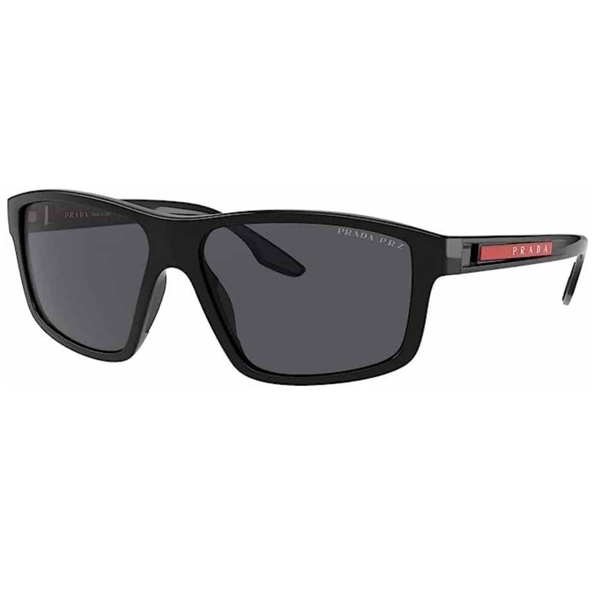 "Upgrade your look with Prada SPS 02XS - DG002G sunglasses for men, featuring a sleek rectangular design and dark grey polarized lenses at Optorium."