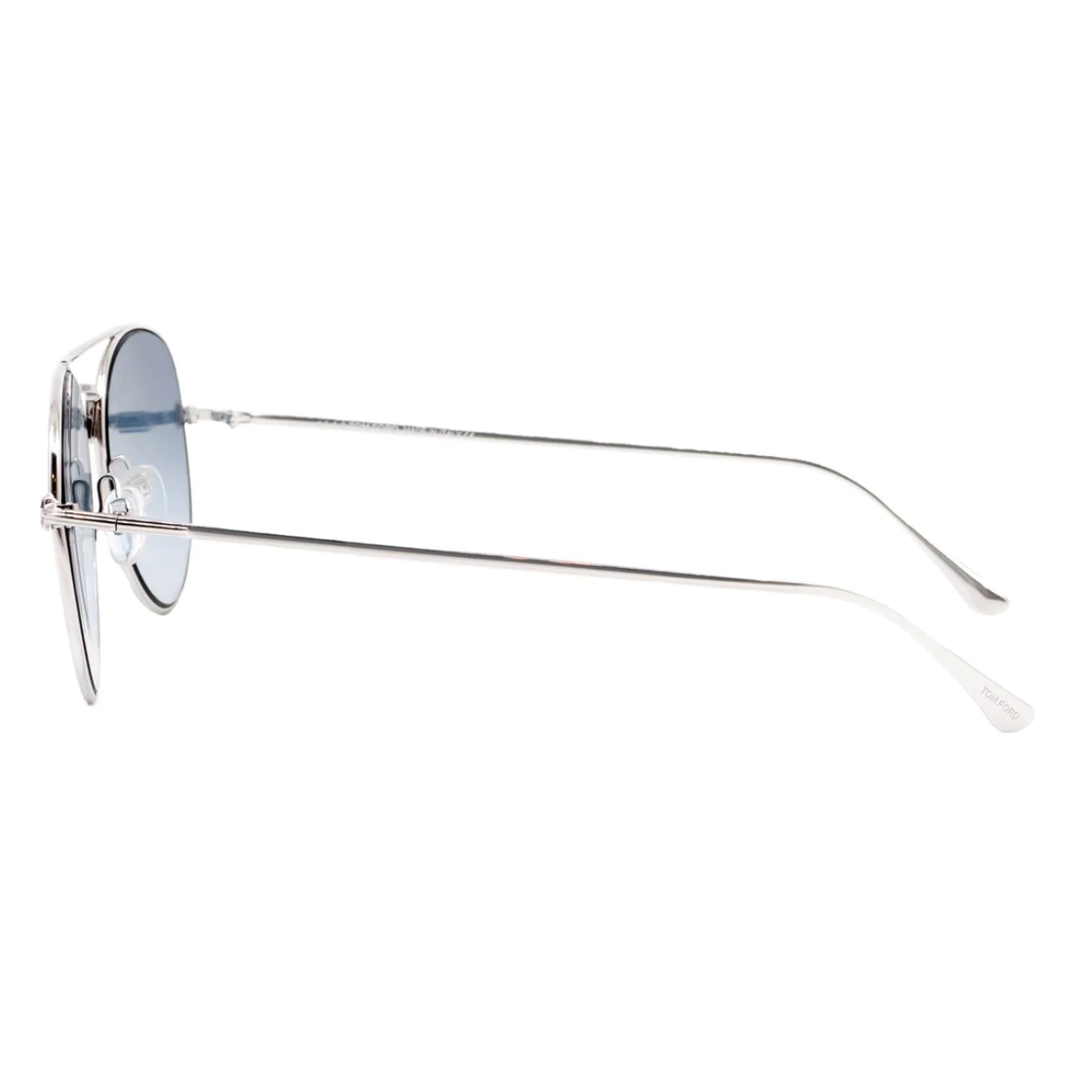 "Tom Ford 551 sunglasses for women displayed, featuring a metal frame in silver, aviator shape, and blue gradient non-polarized lenses, embodying elegance and luxury."