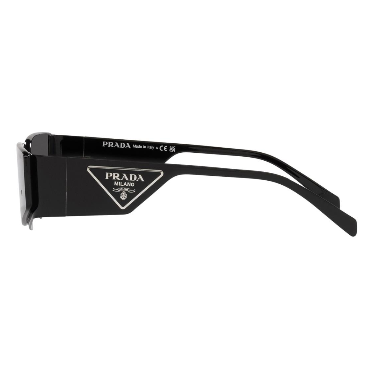 "Shop now for Prada SPR 58Z 1AB-06L sunglasses at Optorium. Embrace elegance with these black metal rectangle shades, ideal for both men and women seeking stylish eyewear."