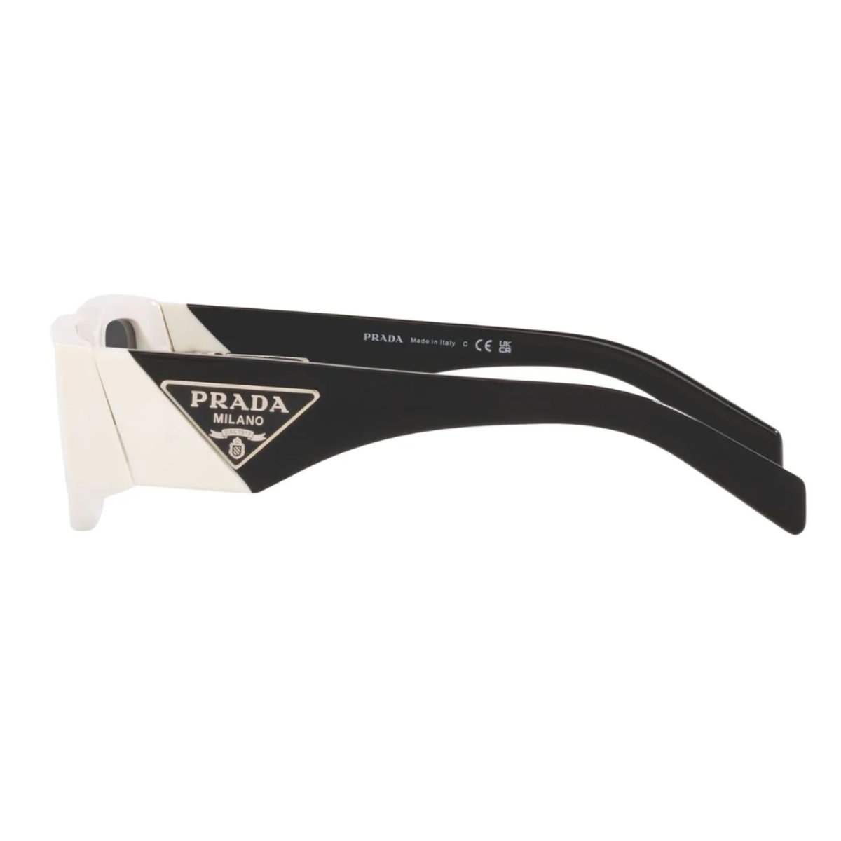"Shop now at Optorium for Prada SPR 09Z 142-5S0 sunglasses, suitable for both men and women. These stylish shades feature a cool grey rectangle design with a trendy butterfly shape."
