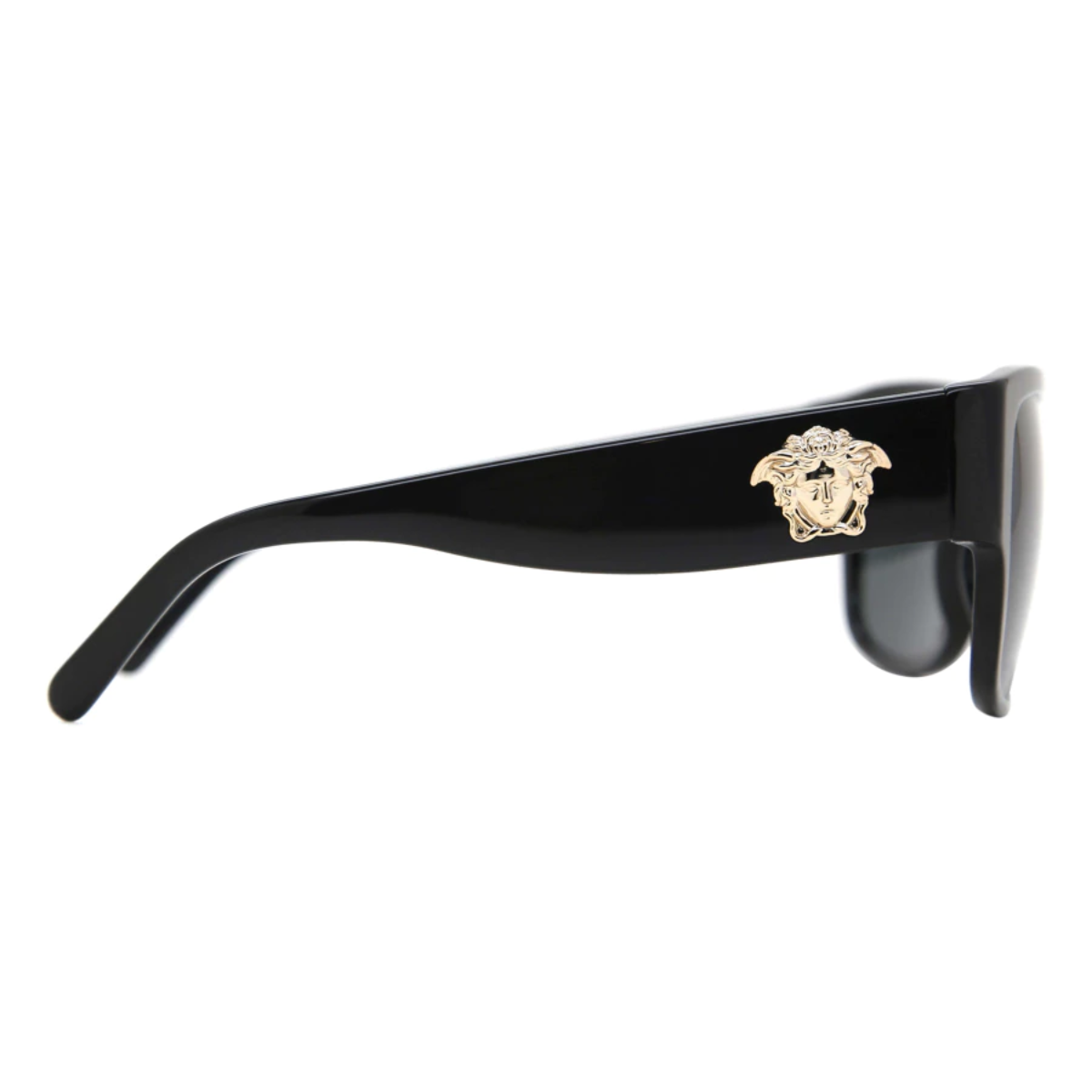 "Elevate your style with Versace 2242 100287 Sunglasses from Optorium. Unisex brown gradient lens, sleek black and gold temples. Shop now! optorium"
