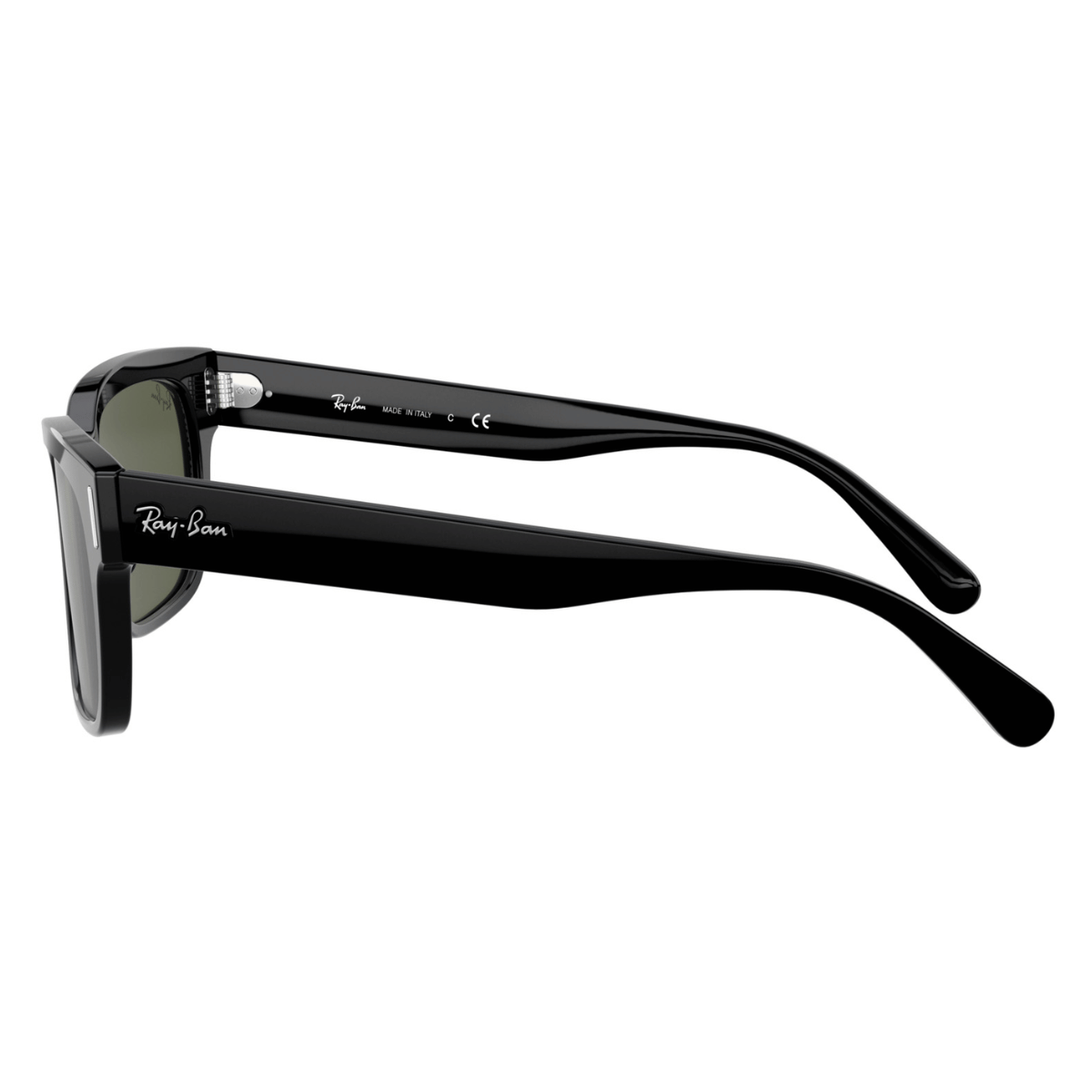 "Elegant display of Ray-Ban's 2190 Jeffrey square sunglasses in shiny black, highlighting their unique design, at Optorium."