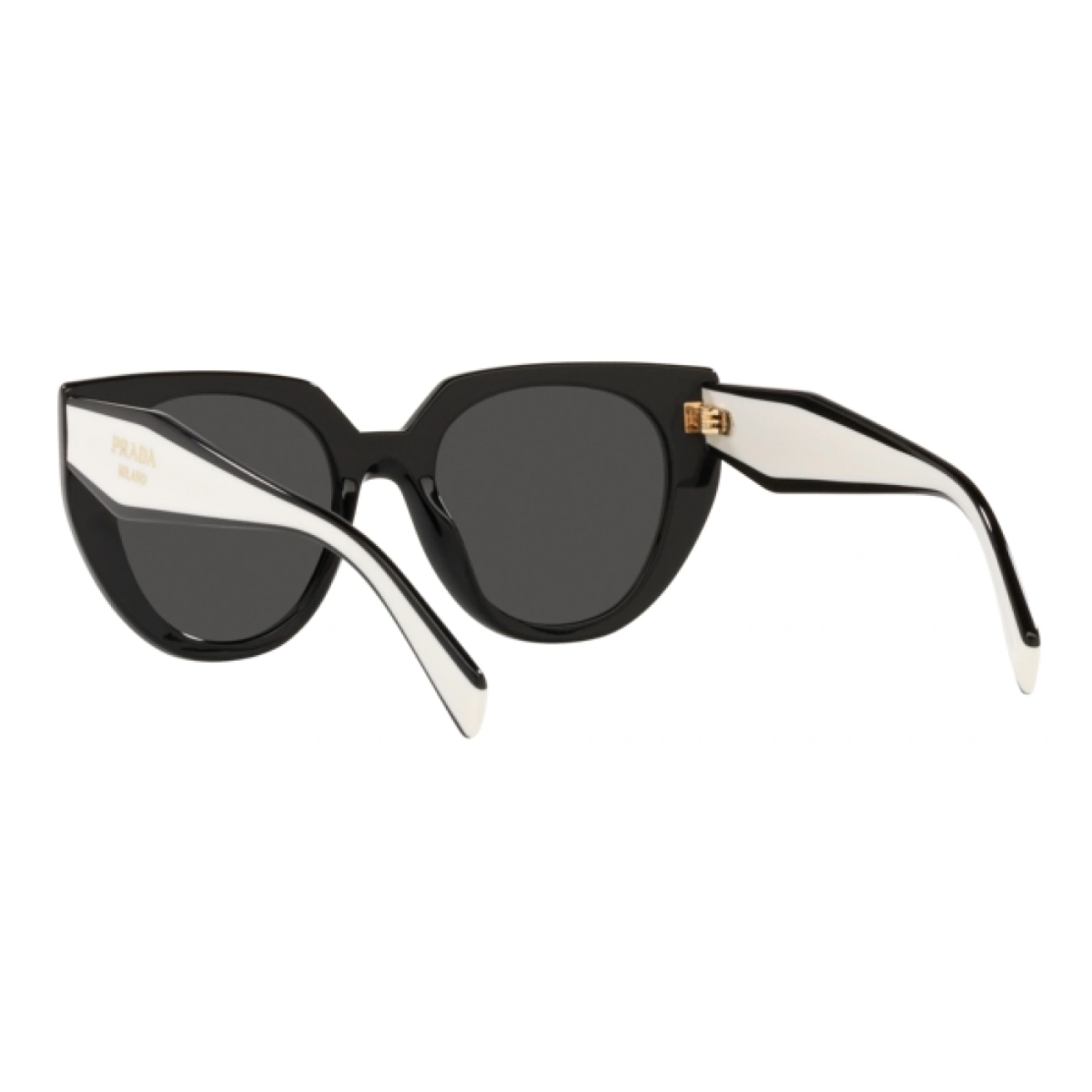 "Elevate your look with Prada cat eye shades in shiny black and grey lenses, perfect for fashion-conscious women seeking chic eyewear from Optorium."