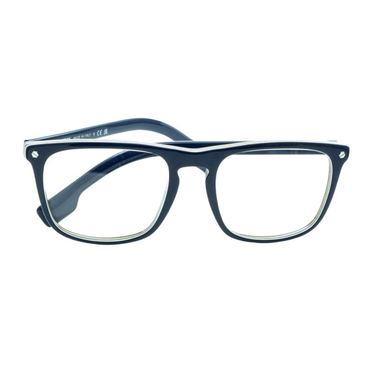 Buy authentic Burberry eyeglasses for men—model B 2340 3799 in navy blue, ideal for prescription lenses. Trendsetting optical frames available at optorium.