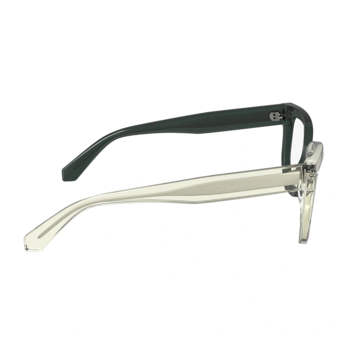 UV reactive Calvin Klein Jeans CKJ24615 006 rectangle eyewear, crystal-to-grey frame. Get it online at Optorium.