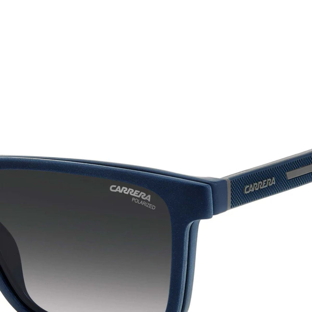 Stylish Carrera CA 8061/CS 4NZ99 clip-on sunglasses, matte blue frame and grey gradient lenses. Get it online at Optorium.