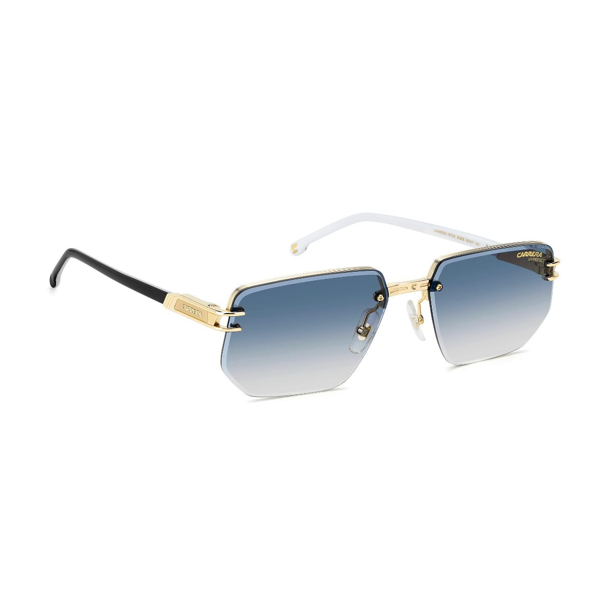 "Stylish Carrera 1070/S 80S08 sunglass for men, gold rimless frame with blue gradient lenses online at Optorium."