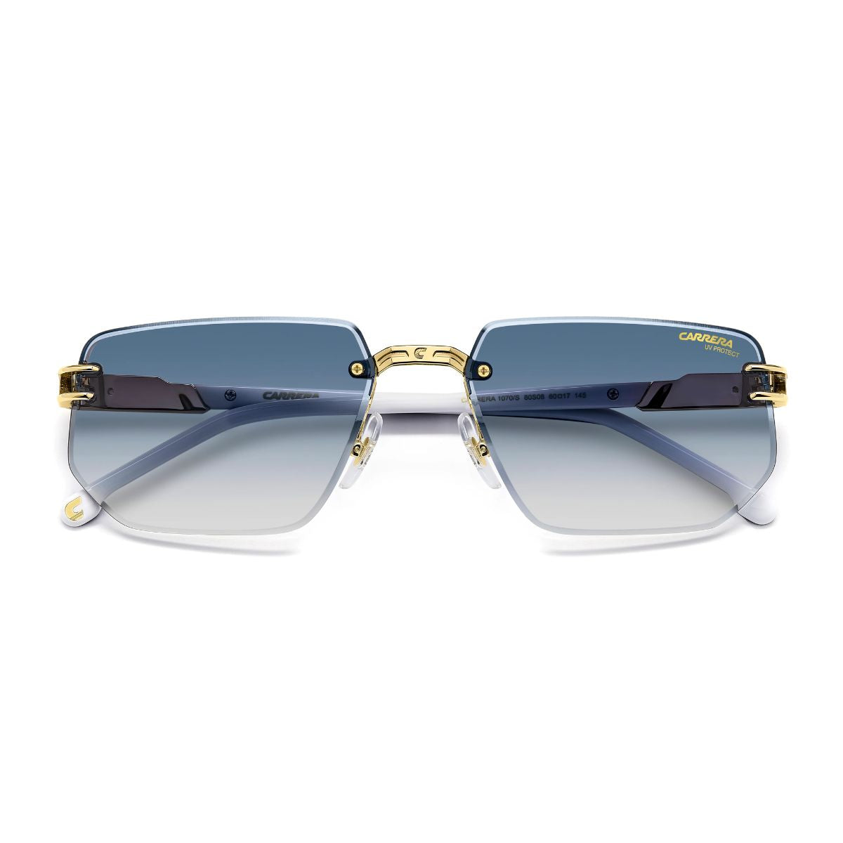 "Men's Carrera 1070/S 80S08 sunglass, gold rimless frame, lightweight design online at Optorium."