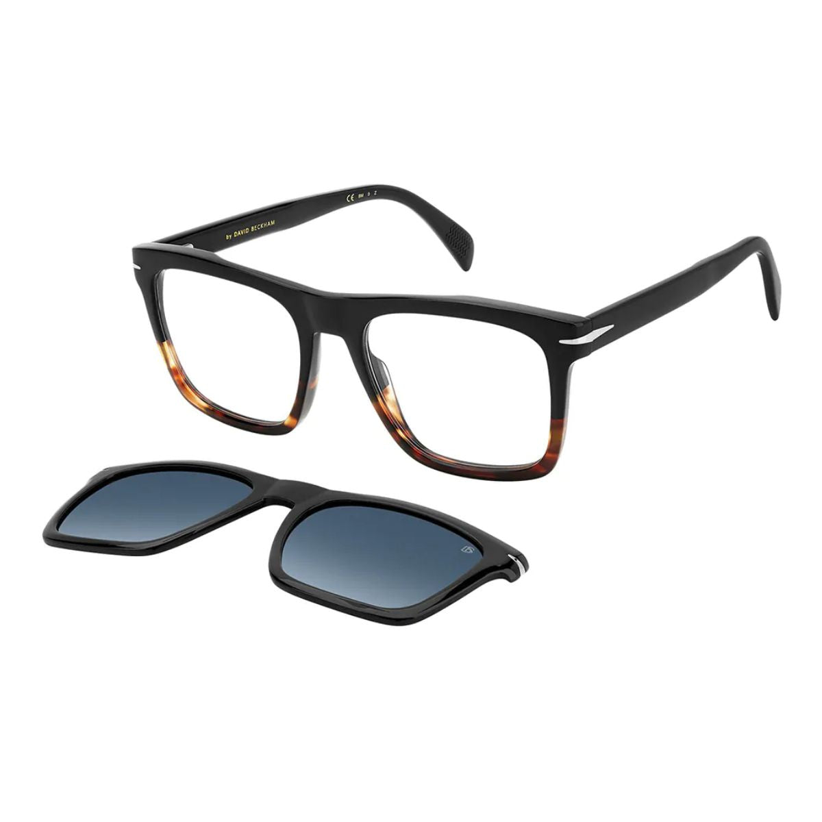 Shop authentic David Beckham sunglasses for men DB7000C 37N99 clip-on style with grey lenses, acetate square frame, and full UV protection for daily wear – optorium.