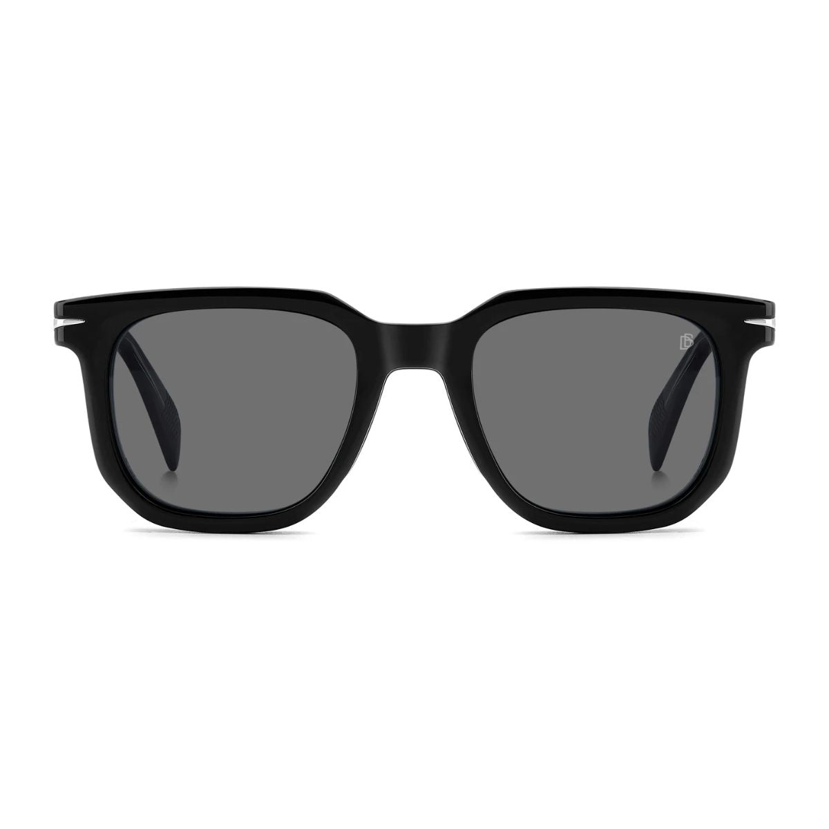 Shop David Beckham DB7143/C 807 clip-on with grey polarized lenses and magnetic clip-on design in a black acetate square frame for men and women eyewear fashion – optorium.