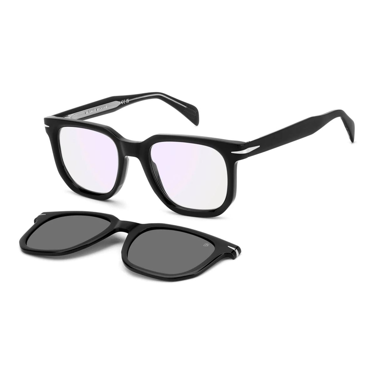 Buy David Beckham DB7143 clip-on optical frame in India with black color acetate frame and grey polarized lenses, perfect for stylish prescription glasses – optorium.