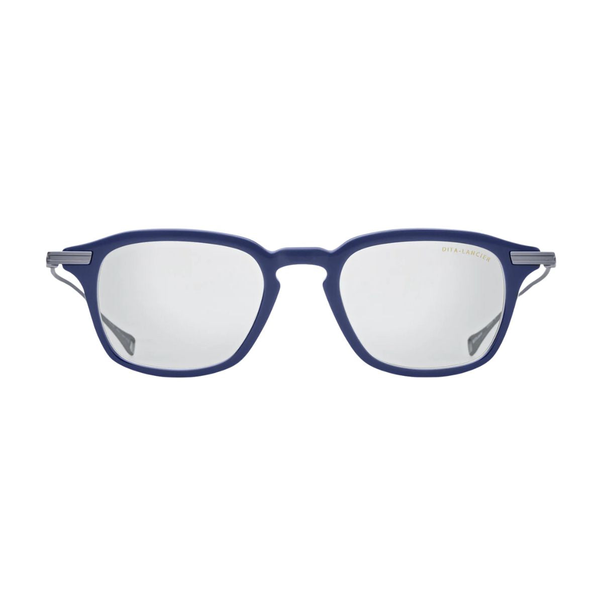 "Dita Lancier DLX426-A-04 navy blue square frame with titanium temples, online at Optorium."
