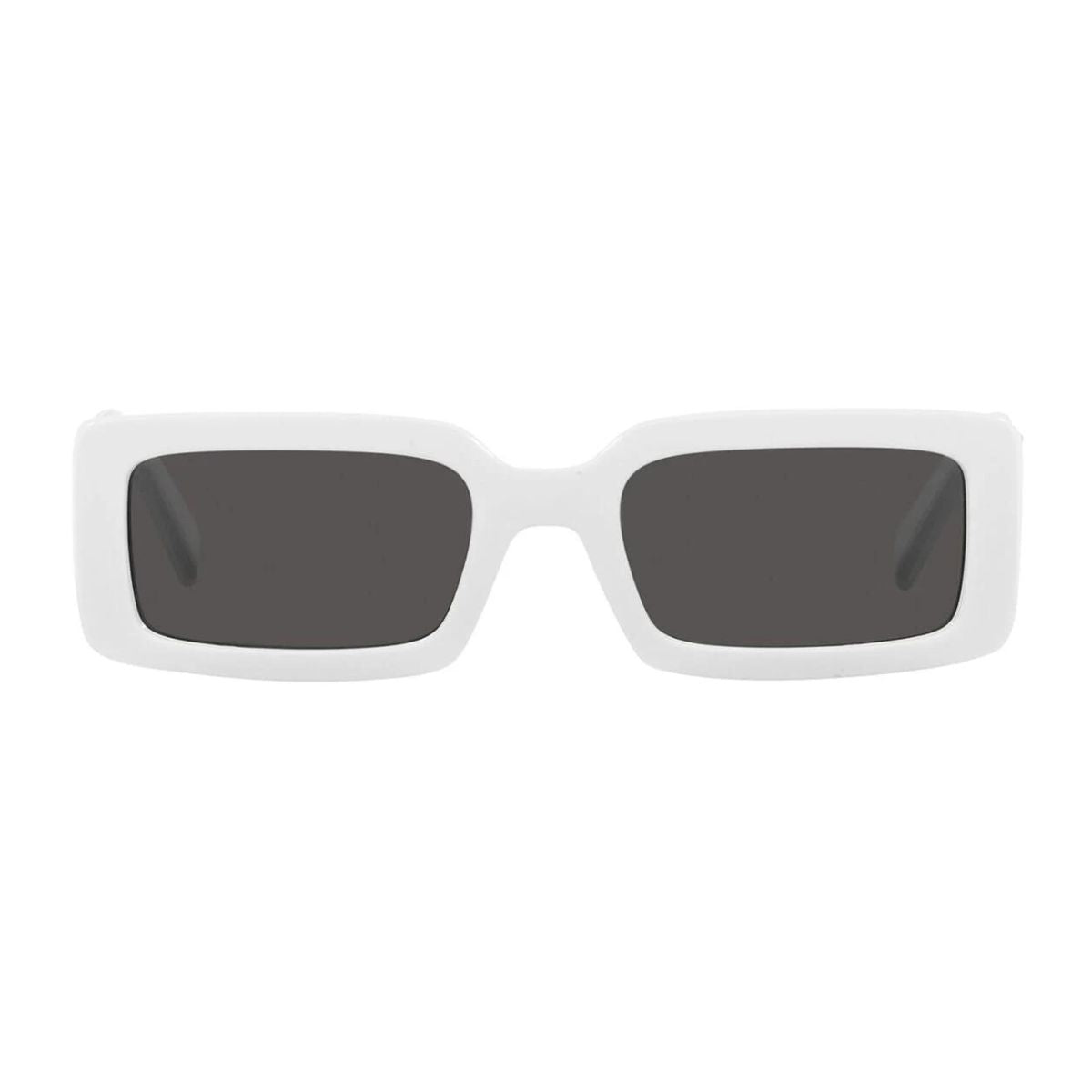 " dolce & gabbna-DG6187 3312/87 sunglass White rectangle frame sunglasses with dark lenses, isolated on a white background"