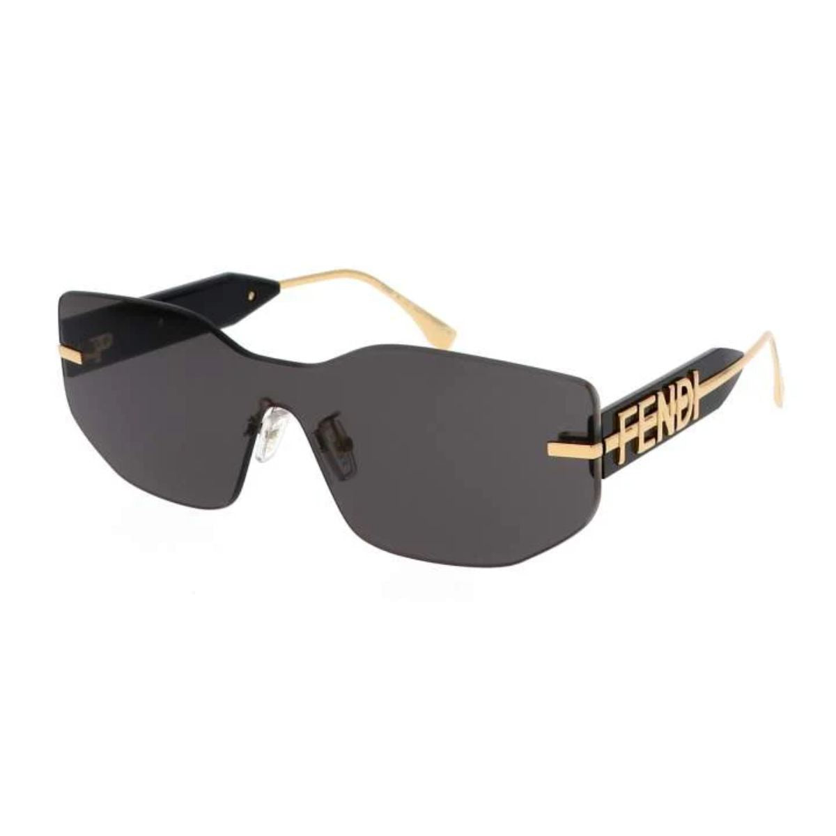Stylish Fendi gold sunglasses featuring grey lenses with UV protection, perfect for women's fashion. Shop luxury Fendi eyewear in India at Optorium.