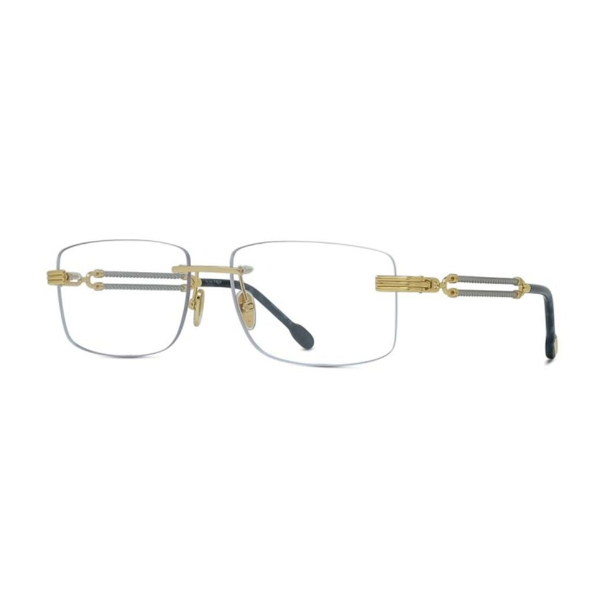 "Shop Fred FG50035U 030 stylish gold rectangle frame for modern eyewear, online at Optorium."