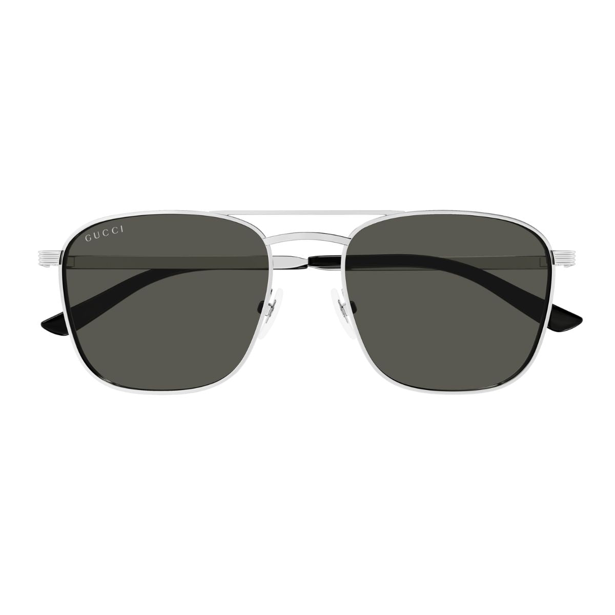 Elevate your style with Gucci Sunglass GG1881S 001, featuring a sleek silver aviator frame for men, perfect for any occasion. Available online at Optorium.