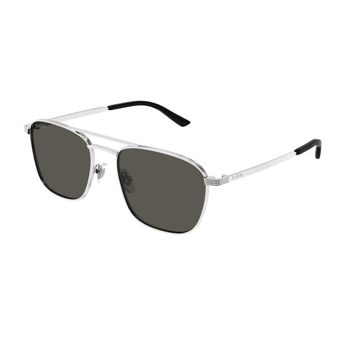 Gucci silver aviator sunglasses with premium UV protection lenses for a stylish and functional look. Shop now online at Optorium.