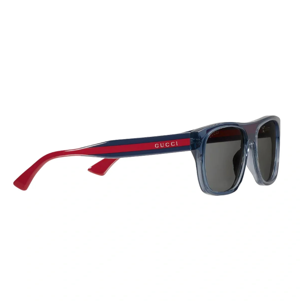 Gucci square sunglasses GG1991S 004 blue and red acetate temples at Optorium.