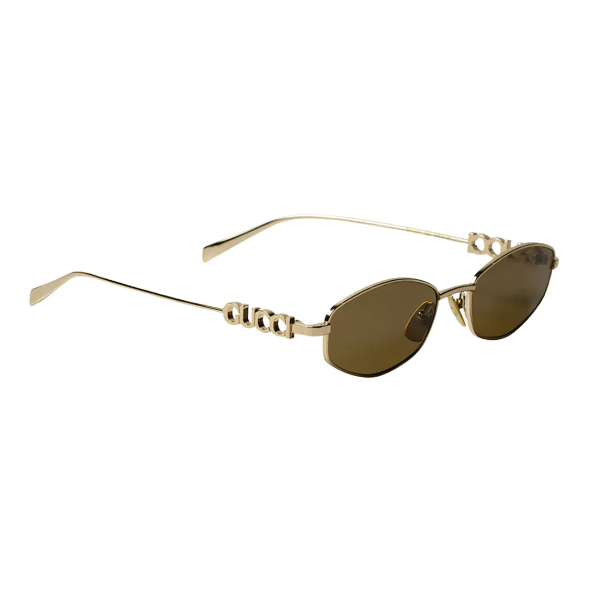 Stylish women Gucci sunglass in gold color with oval shape design, UV protection sunglasses from Gucci, bestselling Gucci goggles model GG 1802S 005 for modern fashion trends optorium.