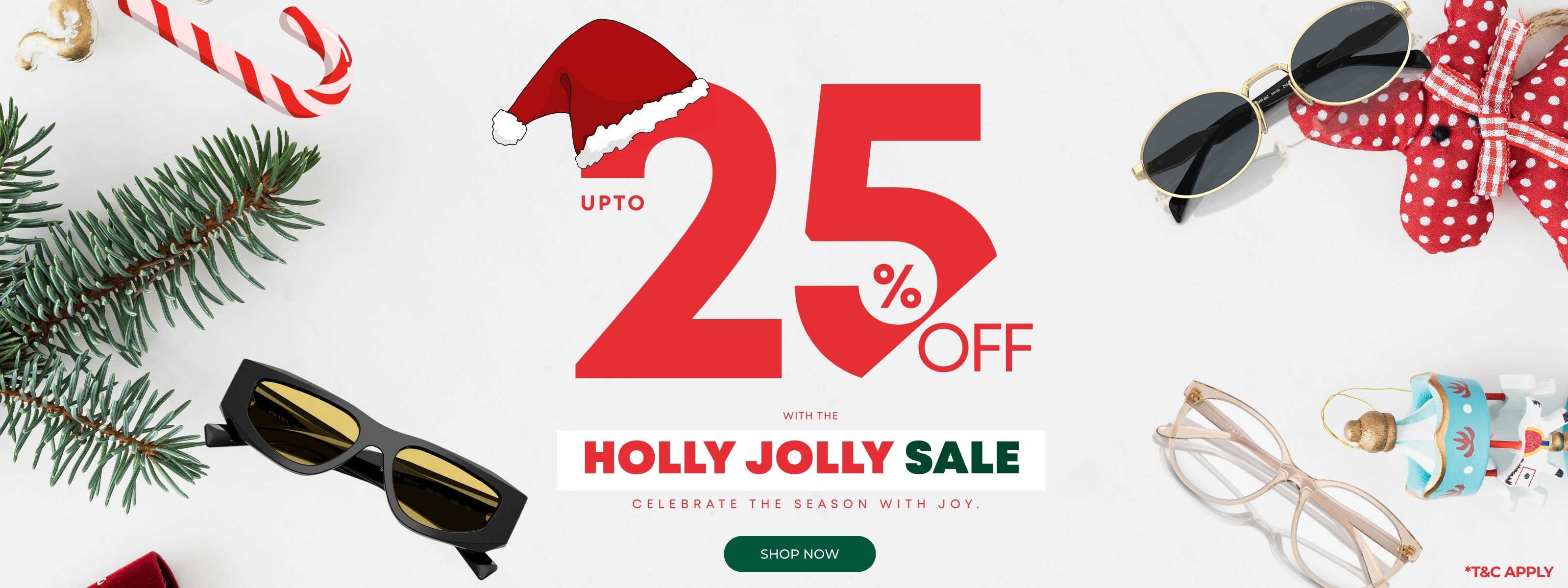 "Optorium Christmas sale and New Year sale banner showcasing premium sunglasses, eyewear, and optical frames with festive discount offers."