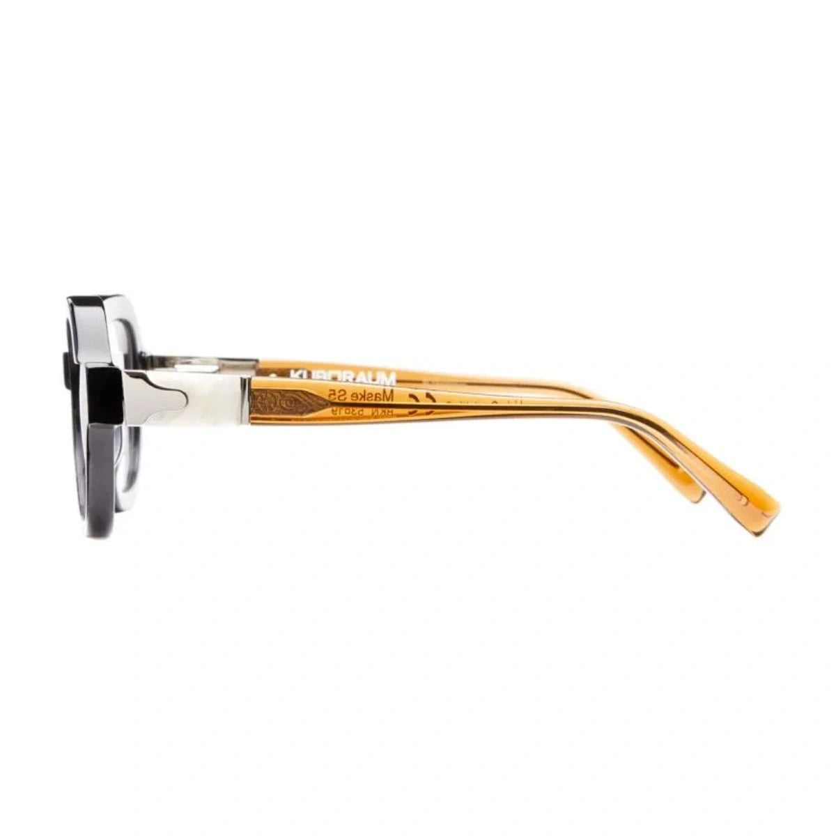 Kuboraum S5 BKN geometric optical frame with amber translucent temples
