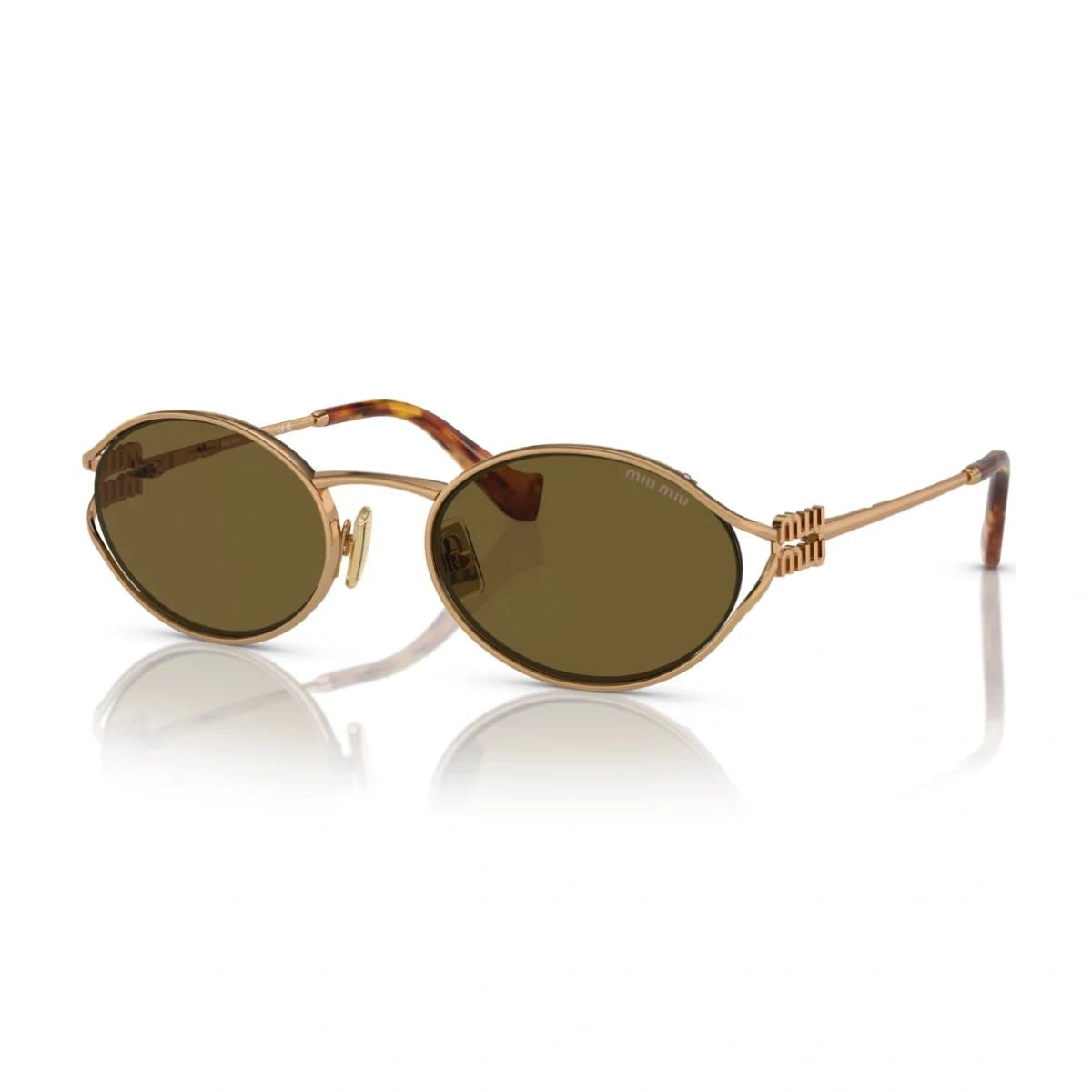 Unisex Miu Miu shades brown lens gold metal temples detail