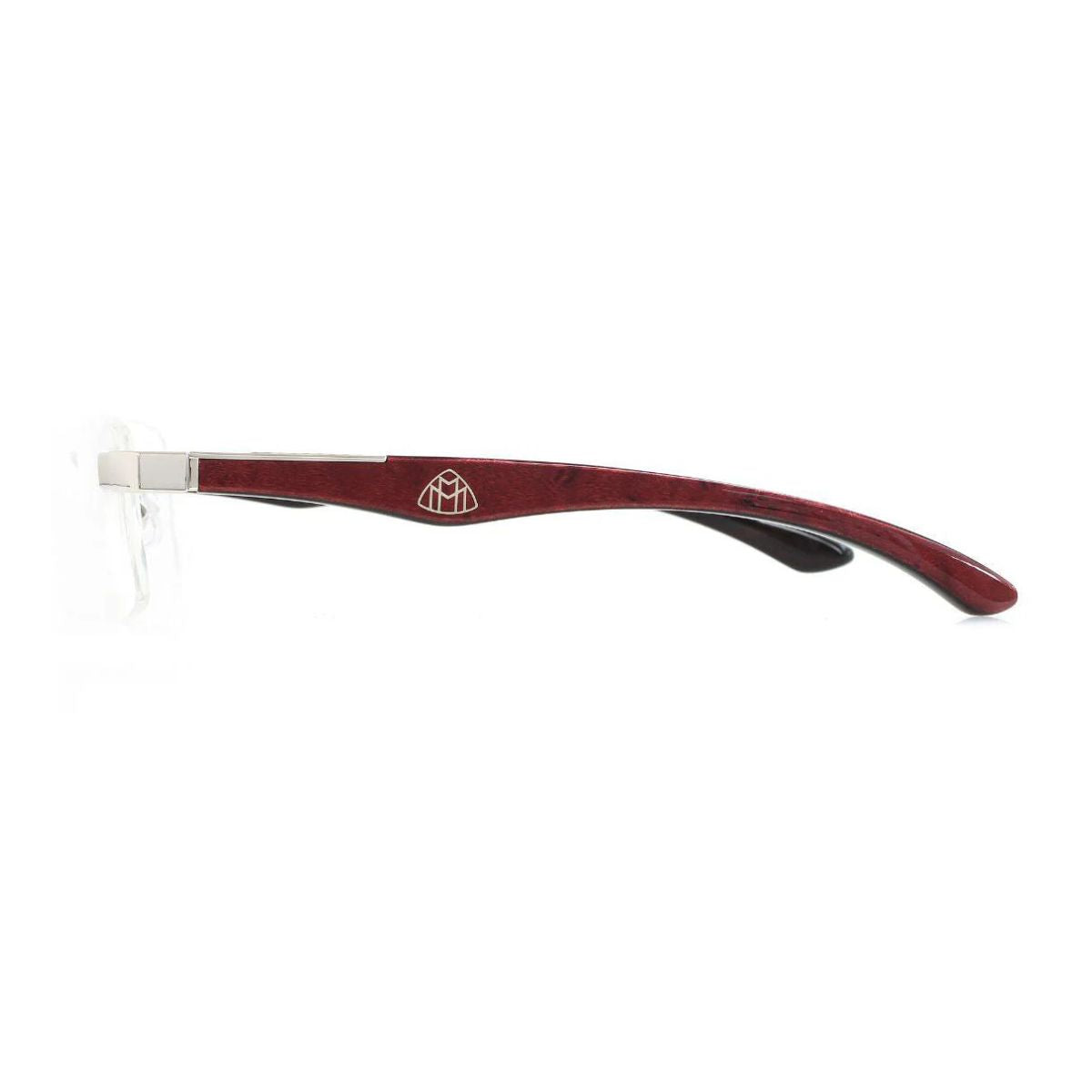 Platinum Maybach rectangle eyeglasses for men & women, silver optical frame with red bem wood temples, trending designer eyewear and fashion frames – buy now at optorium.
