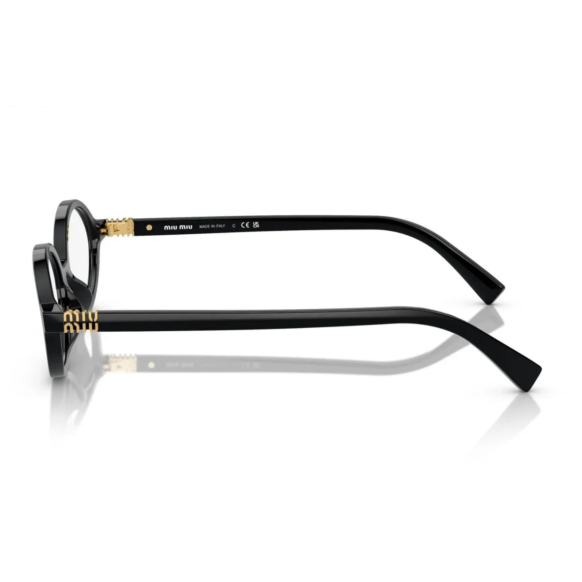 "Front shot of Miu Miu women's eyeglasses VMU01X in sleek black oval acetate frame"