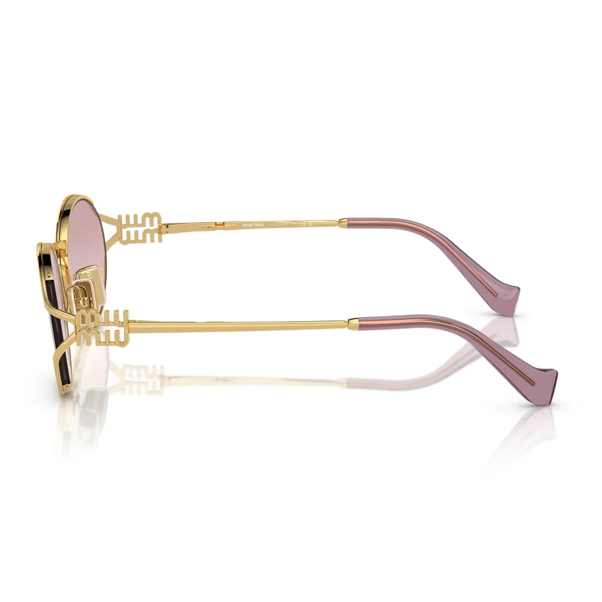 "Miu Miu women’s fashion sunglasses SMU52Y with pink lenses and gold frames"