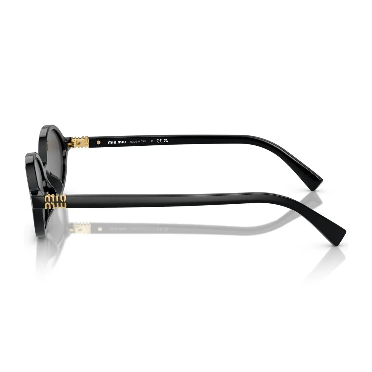 "Elegant side view of Miu Miu sunglasses for women SMU 04Z 1AB 5S0 with sleek oval frames, a must-have in Miu Miu eyewear."