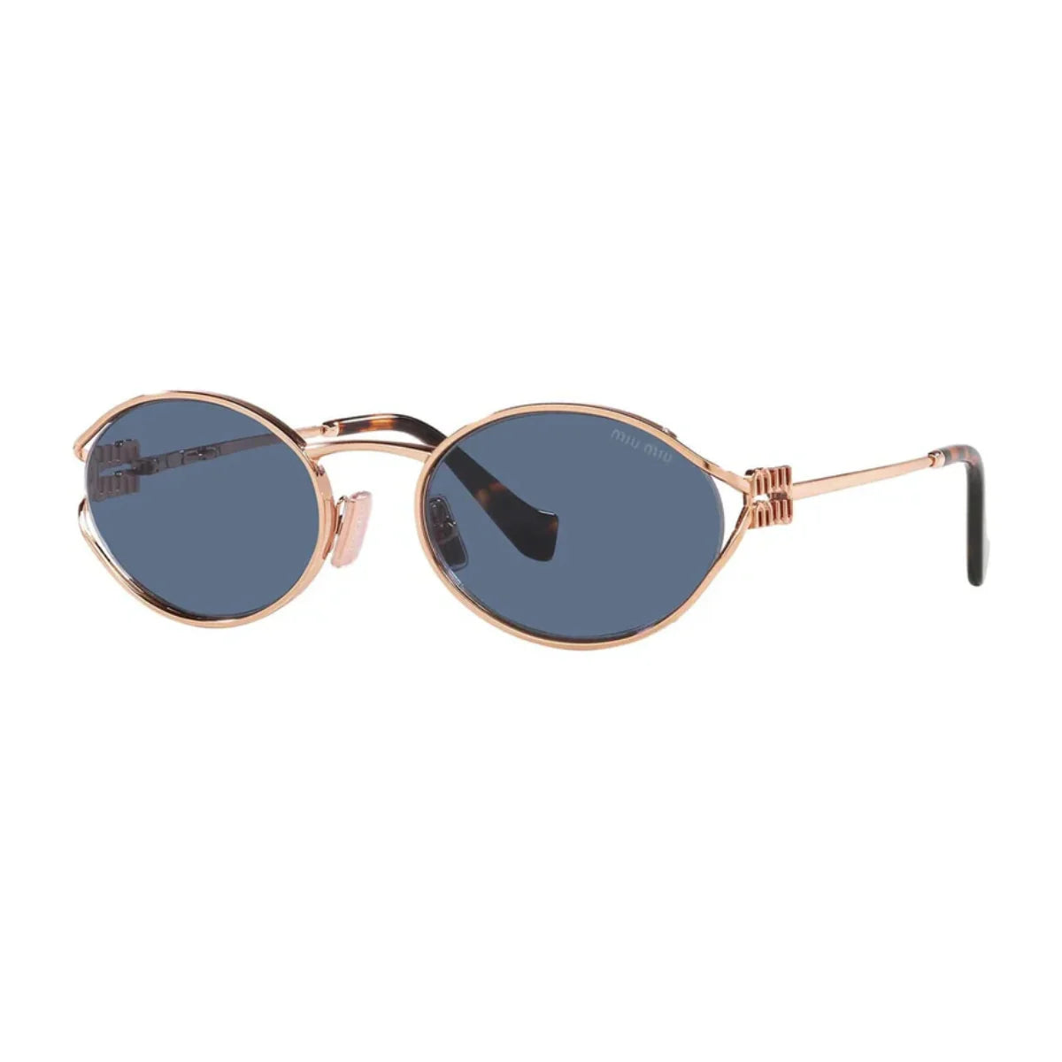 "Stylish Miu Miu SMU 52Y ZVF 1V1 rose gold full-frame sunglasses for women with dark blue lenses, premium eyewear from Optorium"
