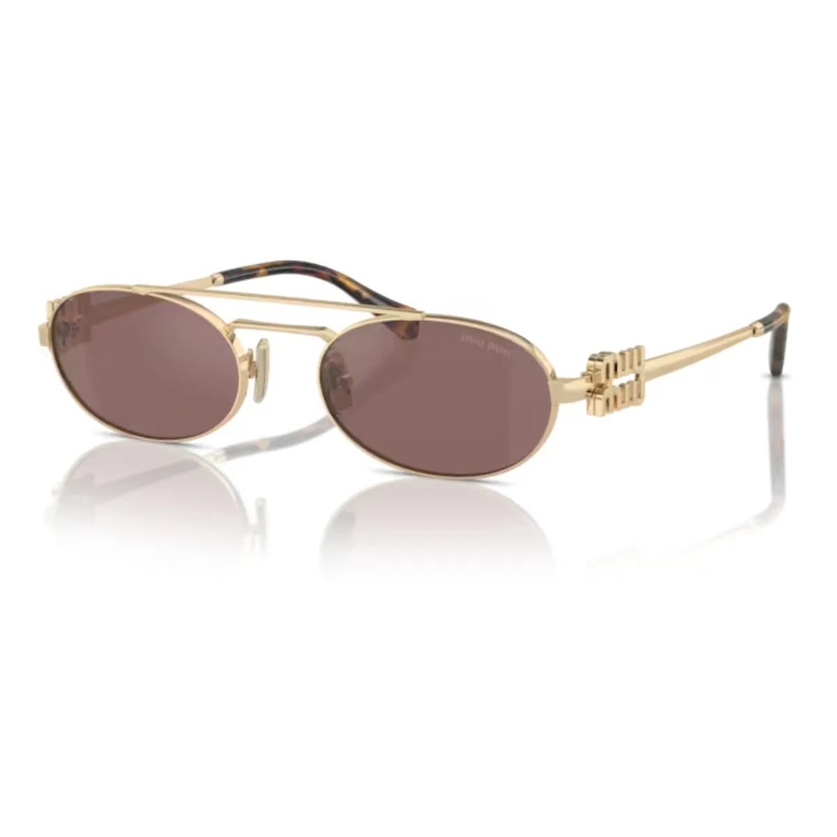 Miu Miu gold sunglasses SMU 54Z ZVN 70D, designer women’s Miu Miu eyewear with UV protection, stylish oval Miu Miu shades for modern and timeless elegance, optorium.